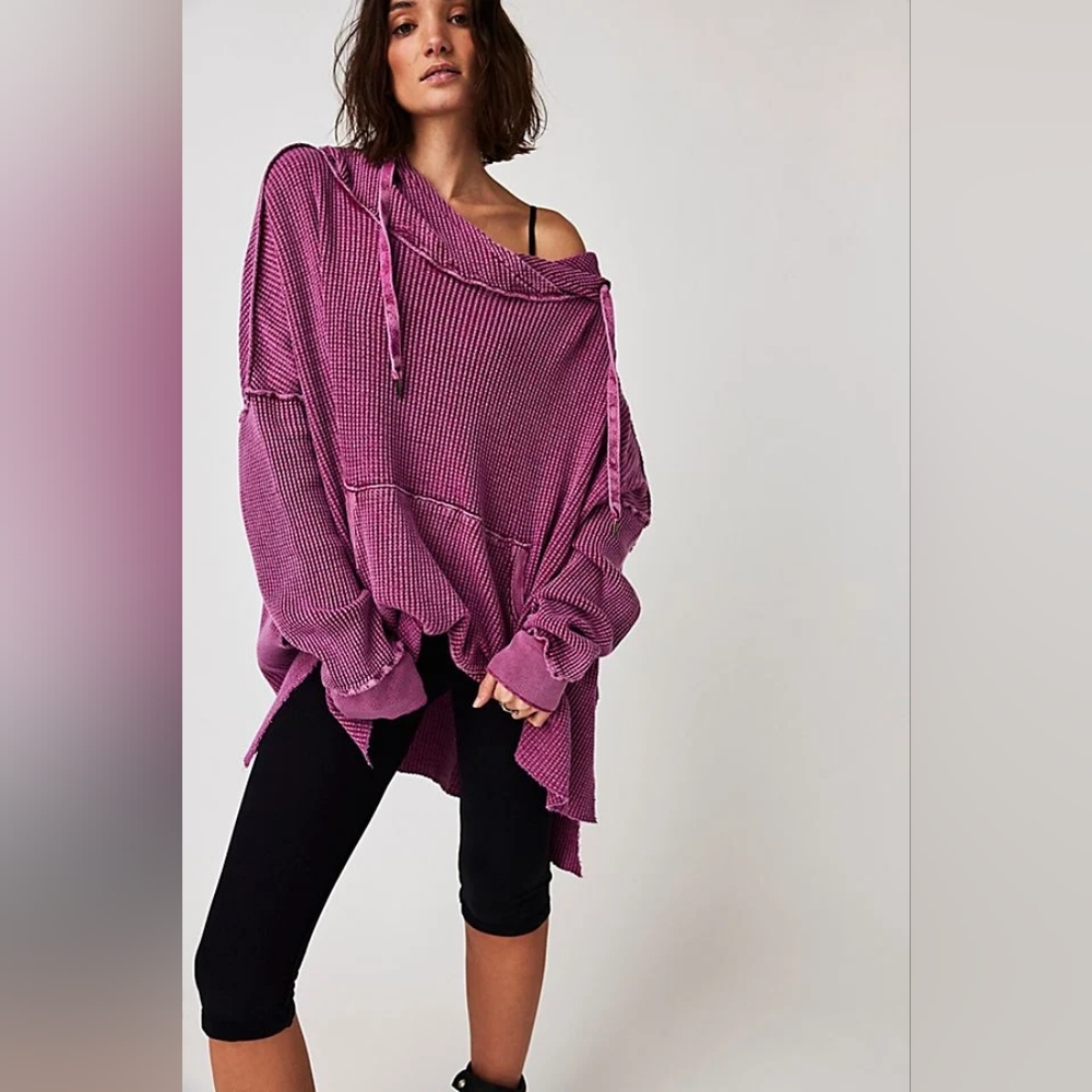 Free People One Gannet Hoodie Waffle Knit Pullover